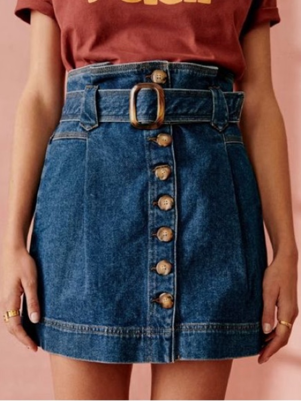 Sezane Hayden Denim Skirt with Belt size 40/10